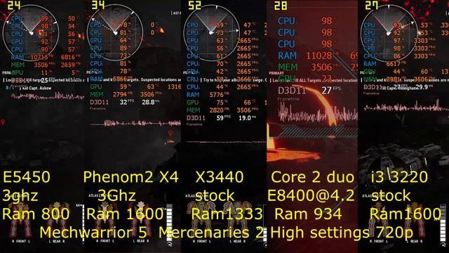 Mechwarrior 5 Mercenaries_E5450 vs Phenom2 X4 960T vs X3440 vs Core2duo E8400 vs i3 3220 (gtx 970 смотреть онлайн