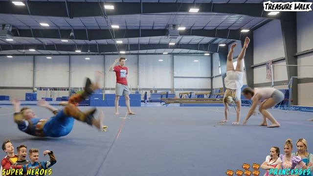 BOYS VS GIRLS Gymnastics! Princess vs SuperHeroes NinjaKidzTV смотреть онлайн