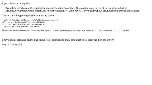 Drupal: ExceptionUnknownExtensionException: The module does not exist or is not installed смотреть онлайн