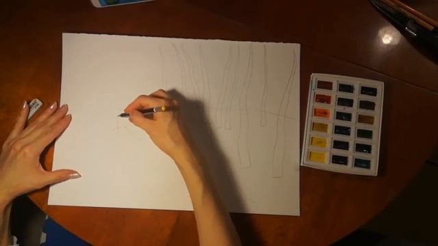 Березовая роща весной. 1 этап.Рисунок карандашом. смотреть онлайн