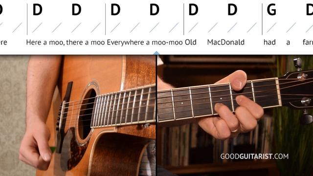 "Old Macdonald Had A Farm" Guitar Lesson + Tutorial | D G A chords + Easy Strumming Pattern + Melod смотреть онлайн