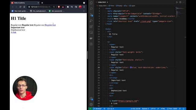 HTML - CSS Basic Course 2023 - Inline styles for text смотреть онлайн