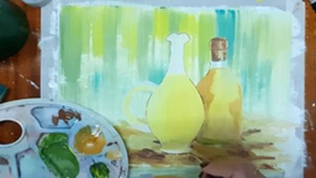 Как нарисовать оливковое масло в бутылке. Рисуем бутылку с оливковым маслом. Рисуем натюрморт. смотреть онлайн