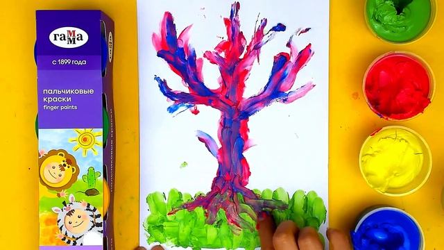 Пальчиковые КРАСКИ - Рисуем дерево - урок рисования смотреть онлайн