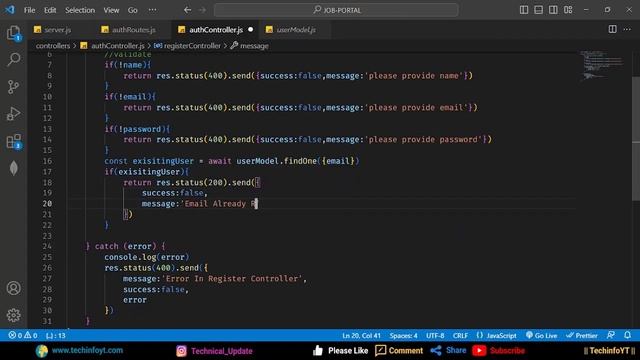 Register User API Nodejs Job Portal Application Nodejs Project Nodejs Tutorial Nodejs Course смотреть онлайн