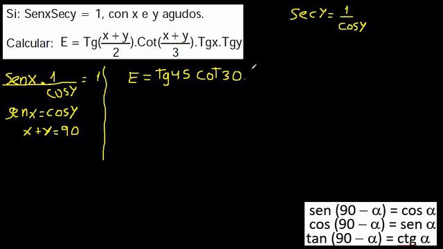 si senxseny=1 con x e y agudos calcular E=tg(x+y/2) cot(x-y/3)tgxtgy смотреть онлайн