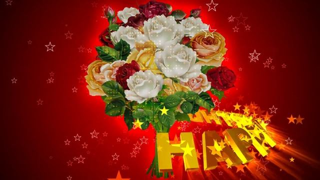 Шикарный футаж HAPPY BIRTHDAY. НЕОТРАЗИМЫЙ БУКЕТ РОЗ на тёмно-красном фоне с эффектом звёзд смотреть онлайн