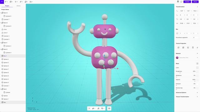 Create your first 3D model with Vectary | 3D character robot tutorial смотреть онлайн