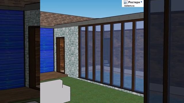 Проект деревянной бани с бассейном, спальней,гостиной,парной душевой и террасой #ростерн смотреть онлайн