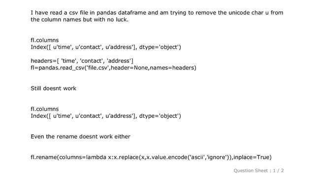 Pandas : Unable to remove unicode char from column names in pandas under Python 2.x смотреть онлайн