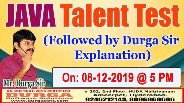 DURGASOFT JAVA Talent Test On 08-12-2019 @ 5PM смотреть онлайн