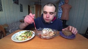 МУКБАНГ/АСМР ПЕЛЬМЕНИ/ СОУС-КЕТЧУП, МАЙОНЕЗ, ГОРЧИЦА/  САЛАТ ОВОЩНОЙ/ХЛЕБ/ EATING/ASMR/Mukbang#388