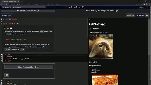 Learn HTML by Building a Cat Photo App - Step 69 смотреть онлайн
