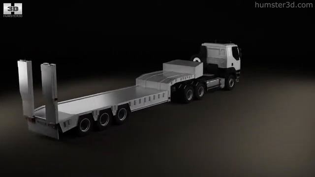 Renault Kerax Tractor 3-axle Platform Trailer 2011 by 3D model store Humster3D.com смотреть онлайн