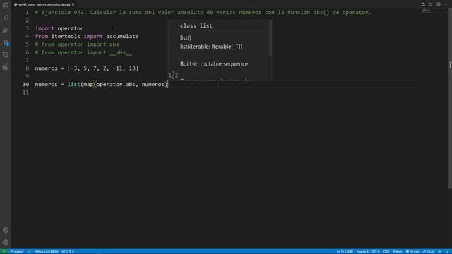 Python - Ejercicio 942: Calcular la Suma del Valor Abolusto de Varios Números con la Función abs смотреть онлайн
