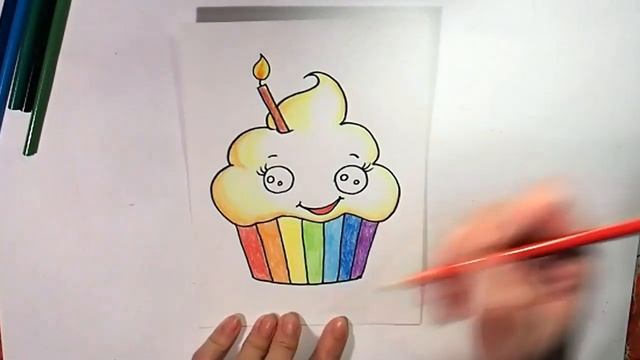 КАК НАРИСОВАТЬ РАДУЖНЫЙ КЕКС КАВАЙ. KAWAII CAKE. Кавайные рисунки сладости.HAPPY BIRTHDAY смотреть онлайн