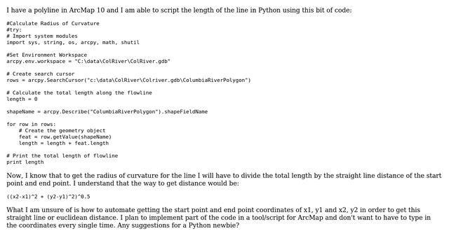 GIS: Radius of Curvature Python/Arc, how access x,y coordinates смотреть онлайн