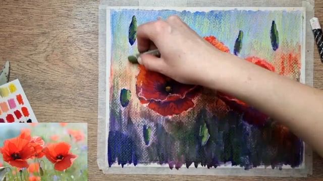 Как нарисовать маки масляной пастелью. Цветы. Спиидпэйнт. смотреть онлайн