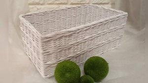 МК. Белоснежная прямоугольная коробка из бумажной лозы. #83