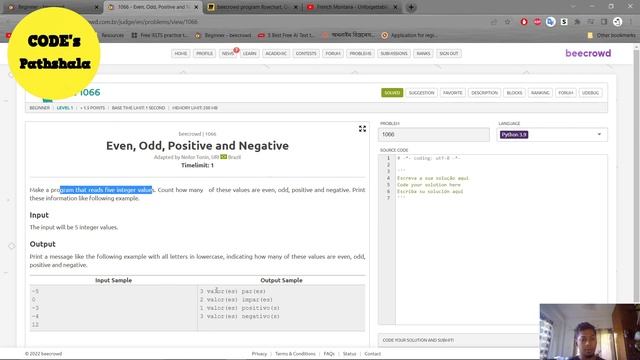 BEE 1066 - Even, Odd, Positive and Negative Solution | Python Beecrowd Beginner Level Day 36 смотреть онлайн