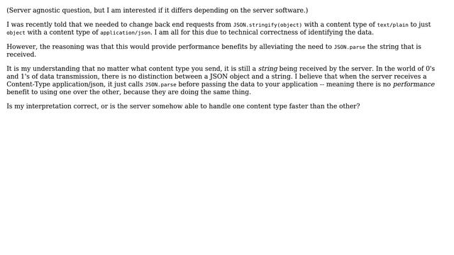 Are there performance benefits to receiving a application/json Content-Type over JSON.parse'ing... смотреть онлайн