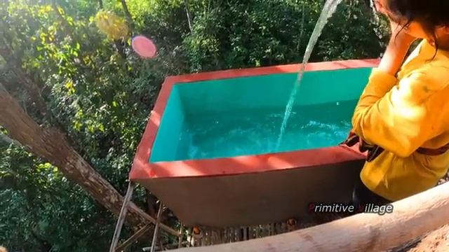 Add A New Kitchen & Bath Tub to My Beautiful Bamboo Tree Houses For A Short Solo Camping смотреть онлайн