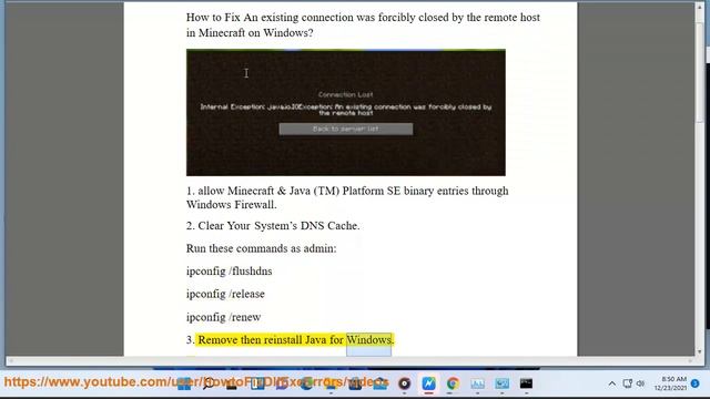 Fix An existing connection was forcibly closed by the remote host in Minecraft on Windows 11/10 смотреть онлайн