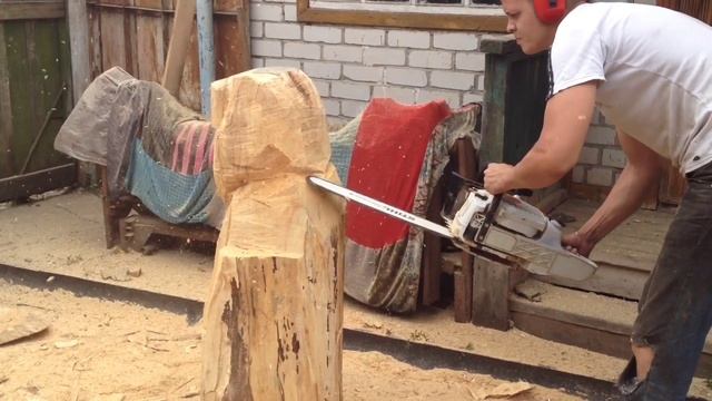 Деревянный Лев бензопилой, Мастерская Wooden-Art Михаил Колодецев смотреть онлайн