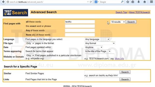 Search for pages displaying the keyword test4u on the Web using the advanced search option.... смотреть онлайн