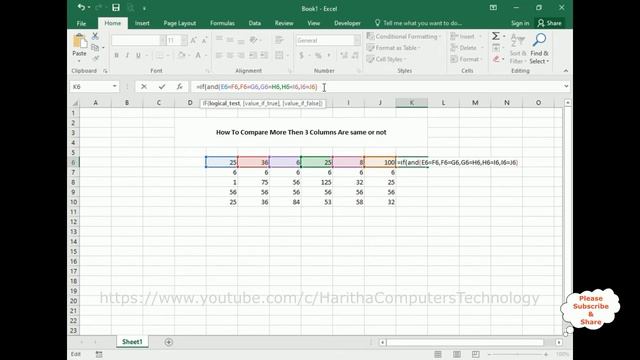 Excel Compare More Than 4 Columns Have Same or Not смотреть онлайн