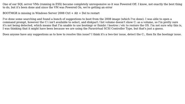 VMWare BOOTMGR is missing in Windows Server 2008 смотреть онлайн