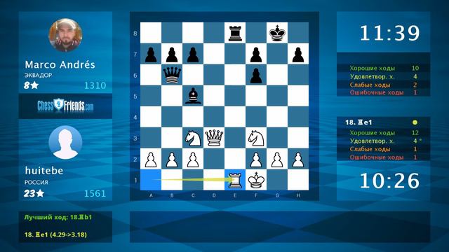 Chess Game Analysis: huitebe - Marco Andrés : 1-0 (By ChessFriends.com) смотреть онлайн