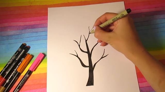 Как нарисовать ОСЕННЕЕ ДЕРЕВО за 3 минуты? Простые рисунки фломастерами смотреть онлайн