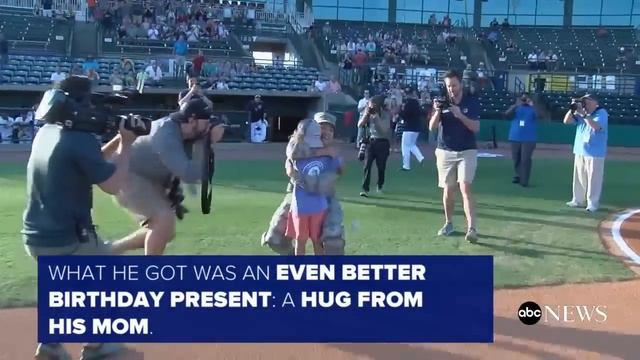 Air Force mom surprises son at RiverDogs baseball game after he throws out the first pitch смотреть онлайн