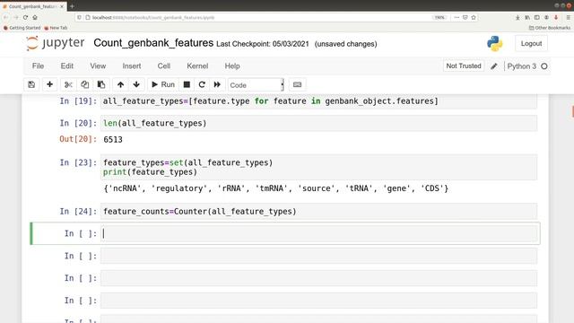 Biopython Tutorial for Bioinformatics | Count features in a Genbank file using Python смотреть онлайн