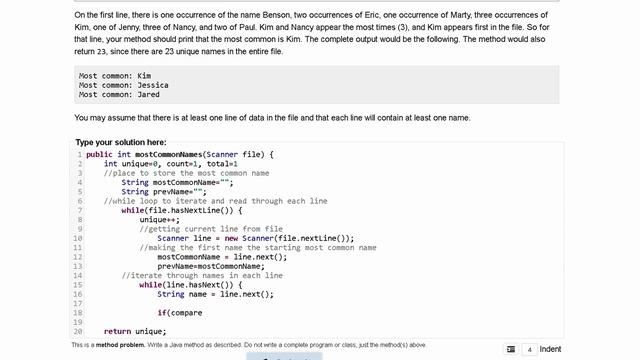Java Practice It | Exercise 6.16: mostCommonNames | if, else, Boolean logic, method basics, return смотреть онлайн