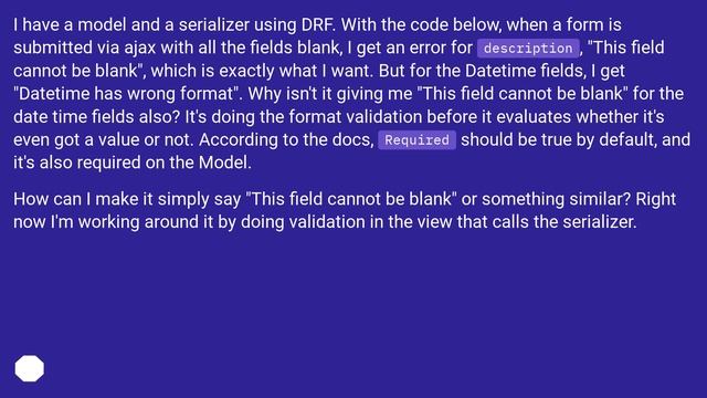Django Rest Framework giving "Datetime has wrong format" смотреть онлайн