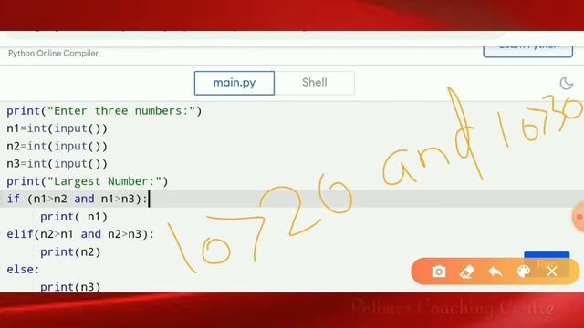 Write a program to display largest of three numbers using if elif else structure in pyhton chapter- смотреть онлайн