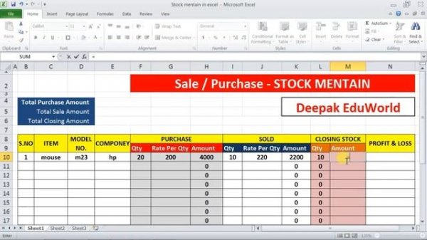 How To Maintain STOCK [Inventory] in Excel Hindi | Stock Register With PROFIT and LOSS
