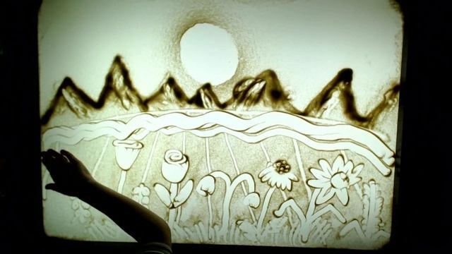 Песочная анимация на тему «Горы» рисует Камилла Аканаева ( 8 лет) и Вика Молчанова (6 лет) смотреть онлайн