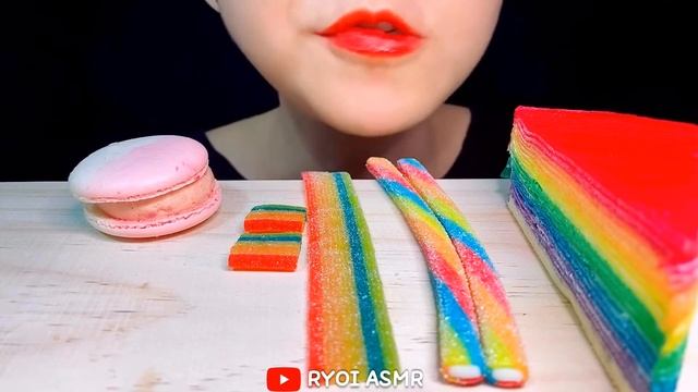 ASMR RAINBOW JEIIY, CREPE CAKE, SCREWBA JEIIY, RICH JEIIY, MACAROON, 무지개젤리, 그레이프케이크, 무지개케이크, 마카롱 먹방 смотреть онлайн
