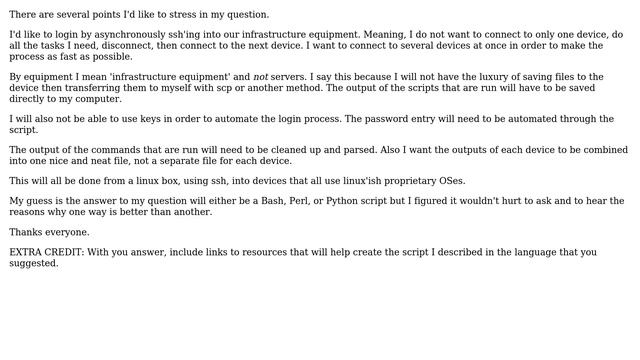 Which scripting language to use to asynchronously ssh into equipment, run several commands,... смотреть онлайн