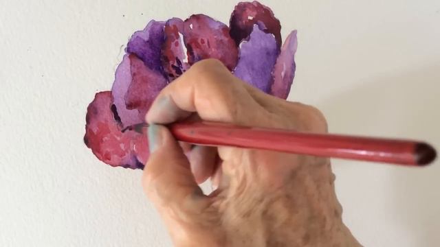 Red Peony flower watercolor tutorial, a step by step art lesson смотреть онлайн
