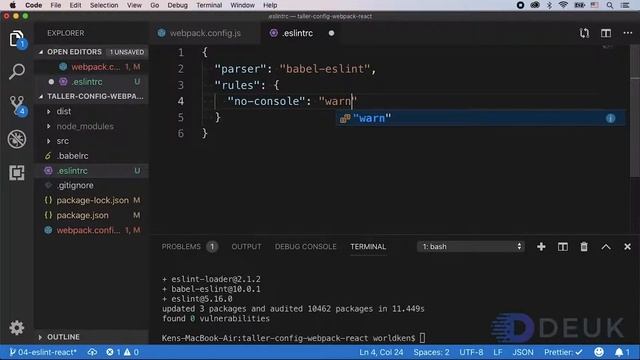 Configuración de Webpack para React - 06. ESLint para React смотреть онлайн