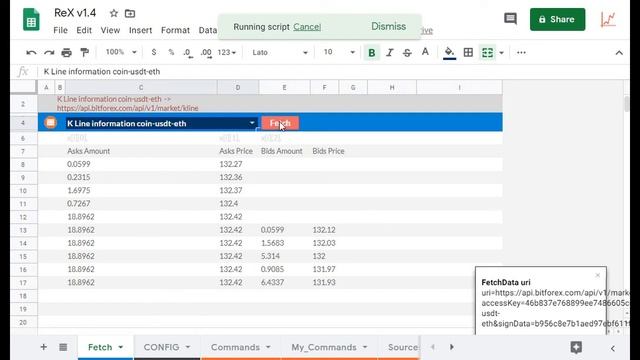 ReX - Demo with BitForex API (APIs ReST JSON Google Sheets Excel script Private data) script смотреть онлайн