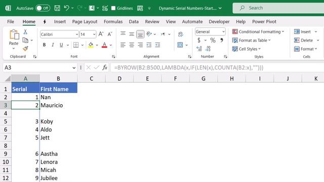 Dynamic Serial Numbers in Excel - BYROW vs SUBTOTAL смотреть онлайн