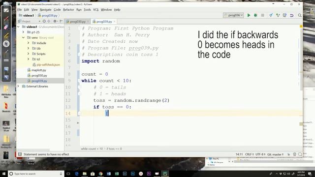 039 - using a while loop to simulate a coin toss. смотреть онлайн