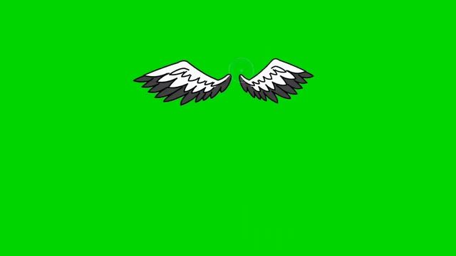Анимация крыльев на зелёном фоне. смотреть онлайн