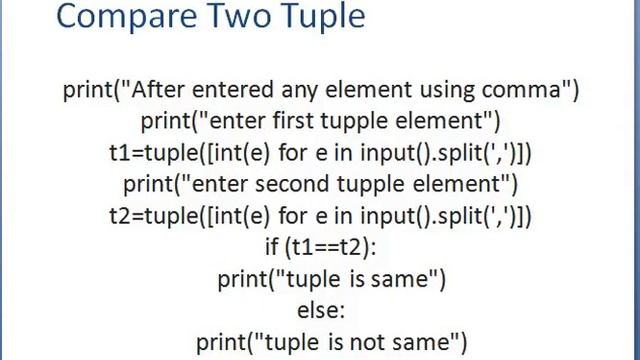 Lecture: 10 Compare Two Tuple In Python In Hindi смотреть онлайн