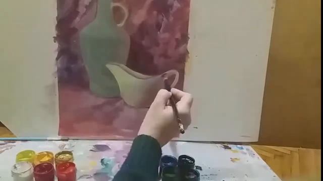 МК Натюрморт гуашью . Бумага А3,гуашь.Оптическое изменение цвета под влиянием другого цвета смотреть онлайн